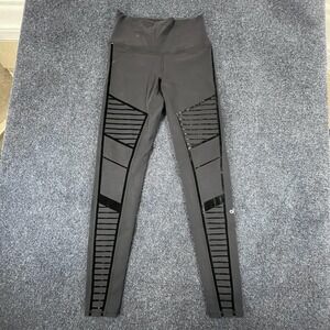 Alo Yoga Leggings Womens Small Black High Rise Velvet Moto Panel Athletic Gym